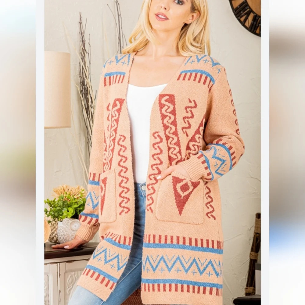 Heimish USA Multi Print Open Front Sweater Cardigan Size‎ S/M NWT